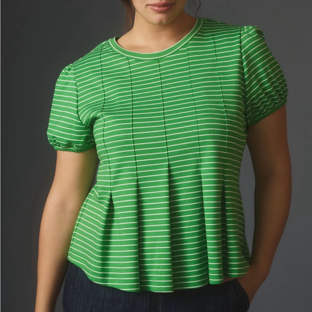 Anthropologie Green Striped Maeve Corset Peplum Top NWT size Medium